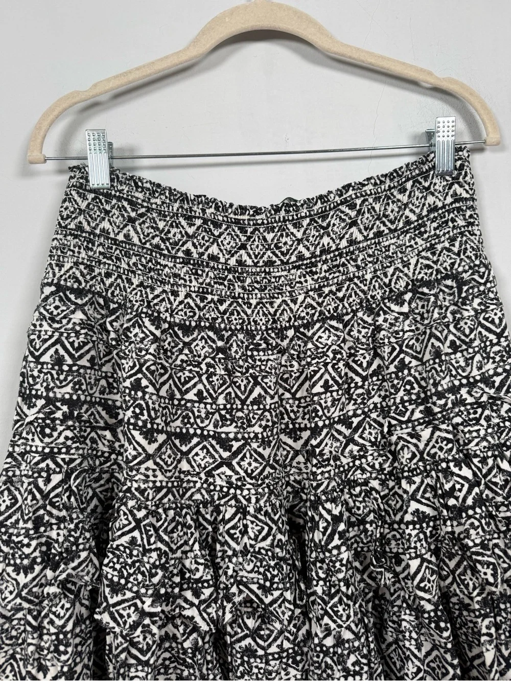 Lauren Ralph Lauren Black & White Tiered Smocked Waist Ruffle Skirt, Size 10